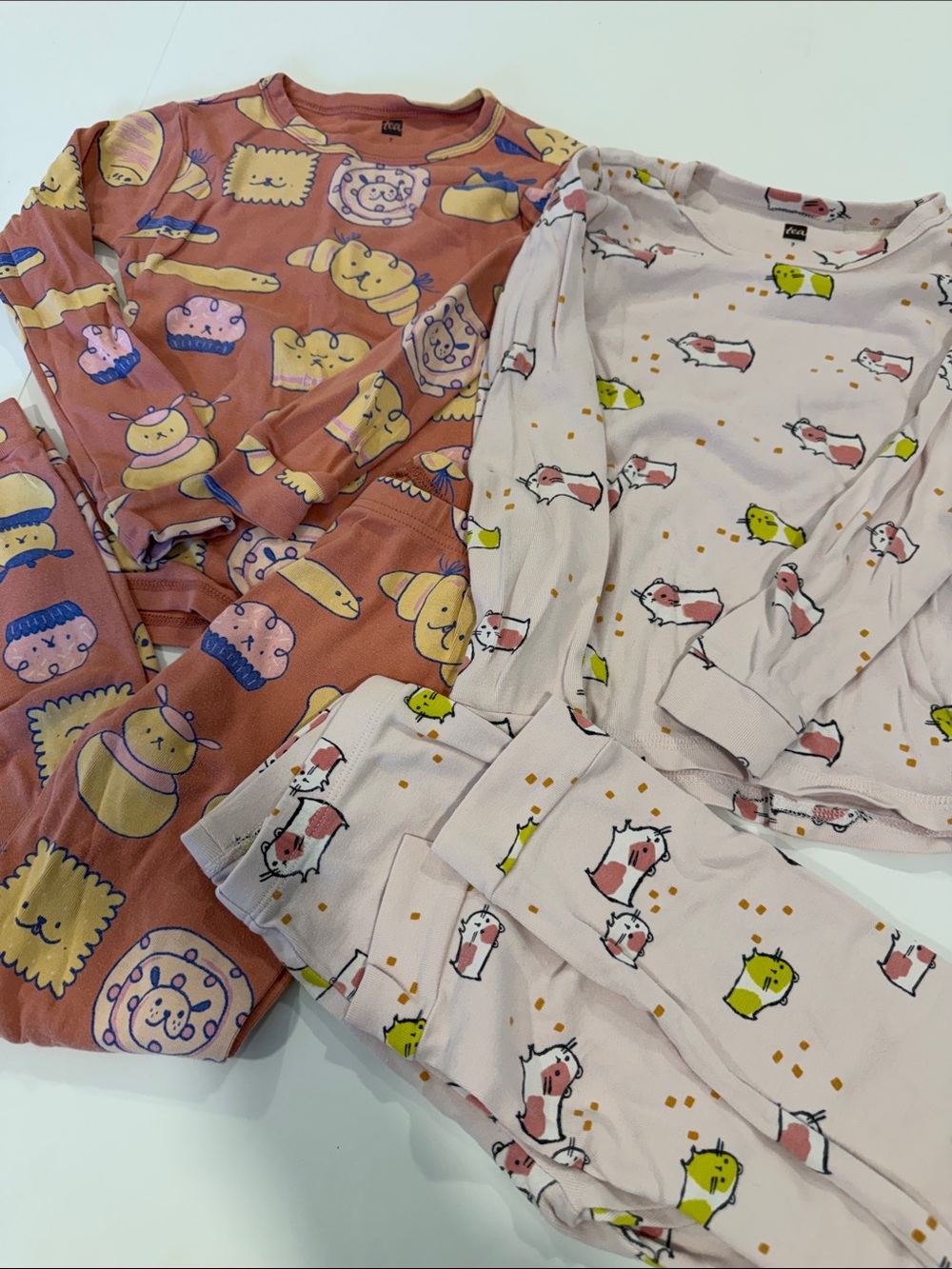 Tea Collection Size 7 Pajamas - Pink & Rust Cute Animal Print guinea pigs bakery